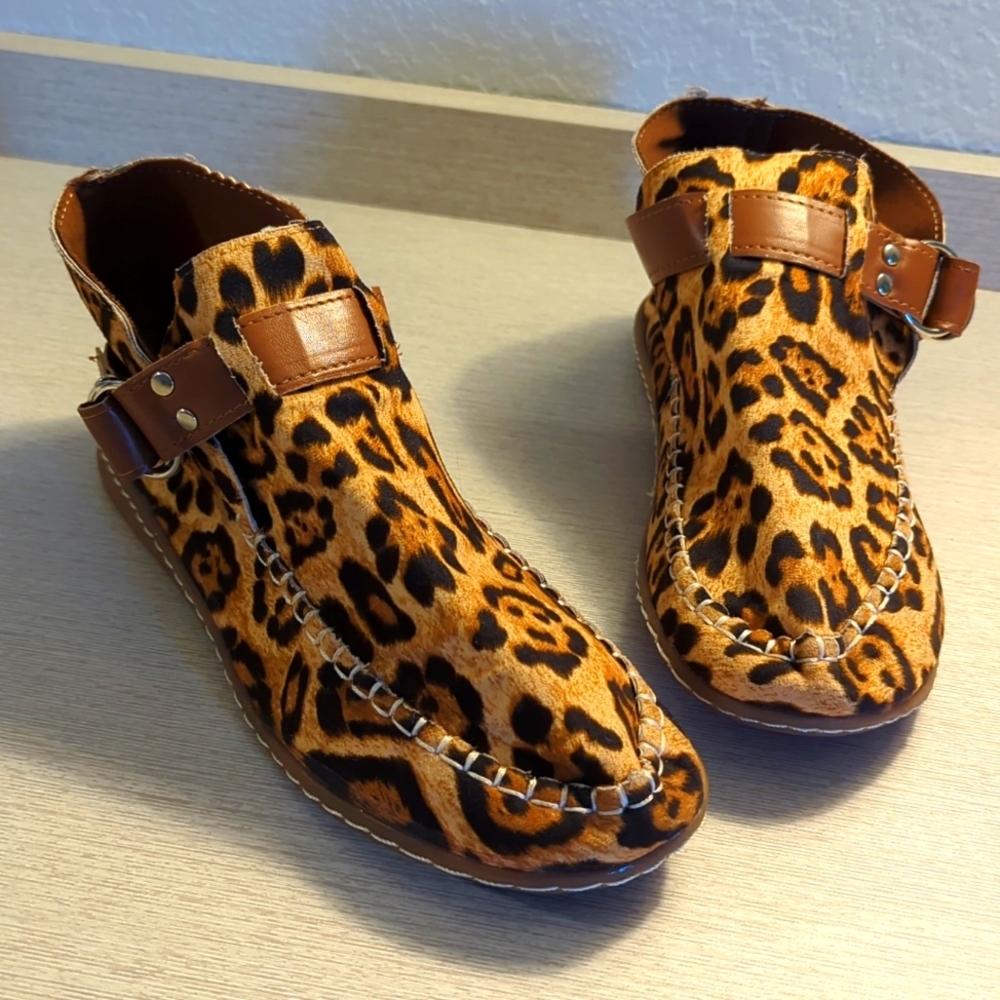 Leopard print bootie moccasins